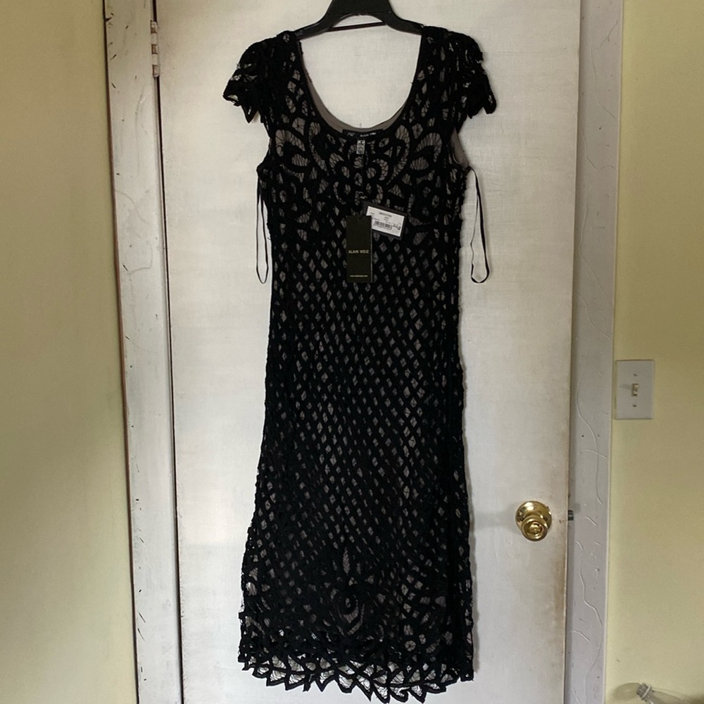 Alain Weiz Beautiful Black Detailed Lined Sexy Maxi Dress New With Tags